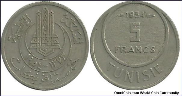 Tunisia 5 Francs 1373-1954