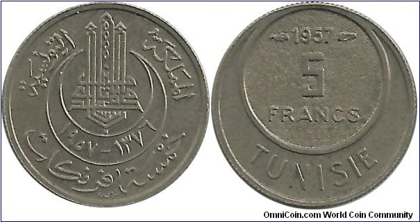 Tunisia 5 Francs 1376-1957