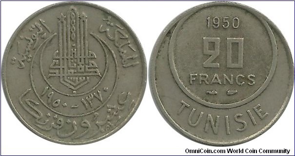 Tunisia 20 Francs 1370-1950