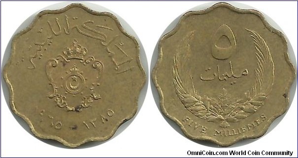 Libya 5 Milliemes 1385-1965 (King Idris I)