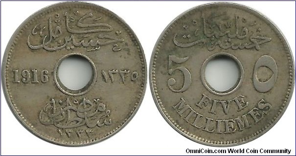 Egypt 5 Milliemes 1335-1916H