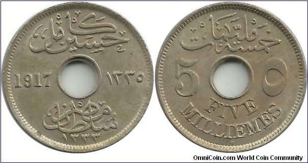 Egypt 5 Milliemes 1335-1917H