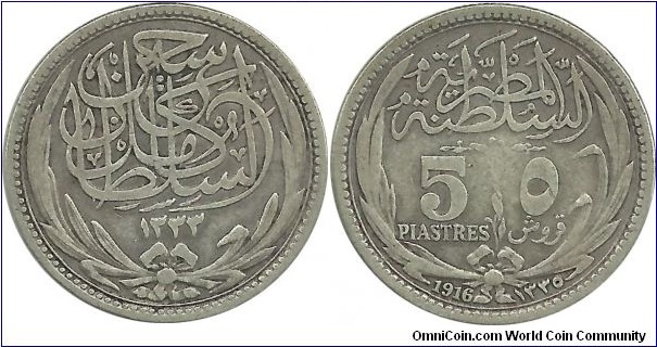 Egypt 5 Piastres 1335-1916