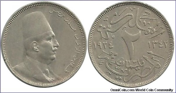 Egypt 2 Milliemes 1342-1924