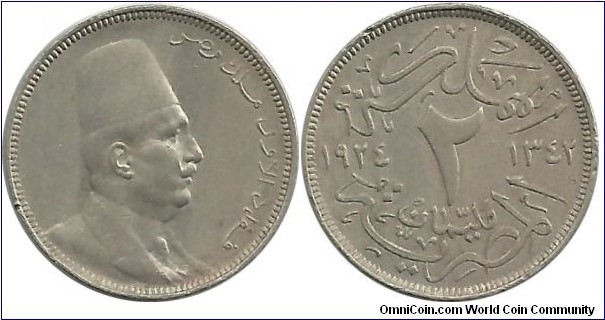 Egypt 2 Milliemes 1342-1924
