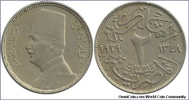 Egypt 2 Milliemes 1348-1929