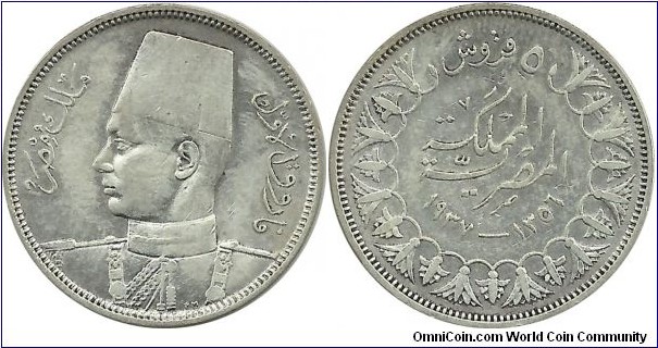 Egypt 5 Piastres 1356-1937