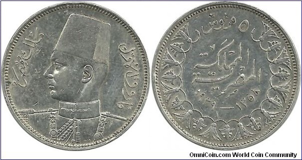 Egypt 5 Piastres 1358-1939