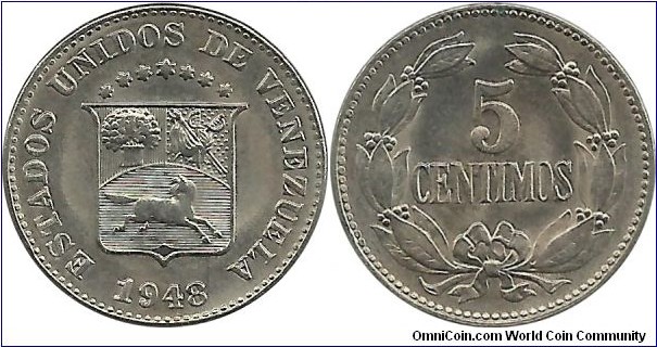 Venezuela-Estados Unidos 5 Centimos 1948
