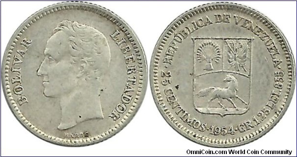 Venezuela 25 Centimos 1954