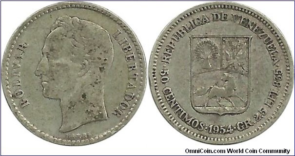 Venezuela 50 Centimos 1954