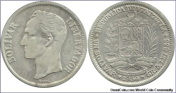 Venezuela 1 Bolivar 1954