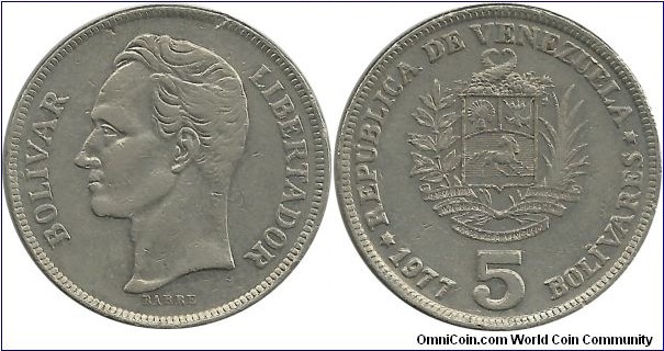 Venezuela 5 Bolivares 1977