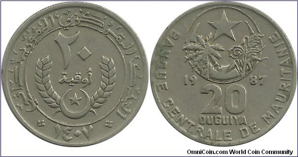 Mauritania 20 Ougia 1407-1987