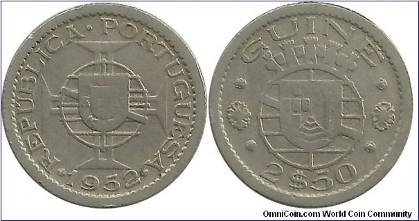 Portuguese Guinea 2½ Escudos 1952