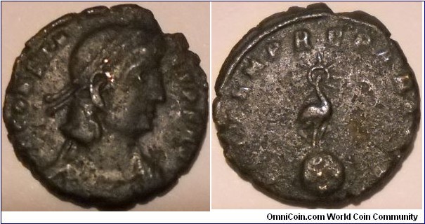 Constans (AVG 337-50) 1/2 CEN 
OBV:  DN CONSTANS PF AVG.  Diademed bust right
REV: FEL TEMP REPARATIO, Phoenix on globe