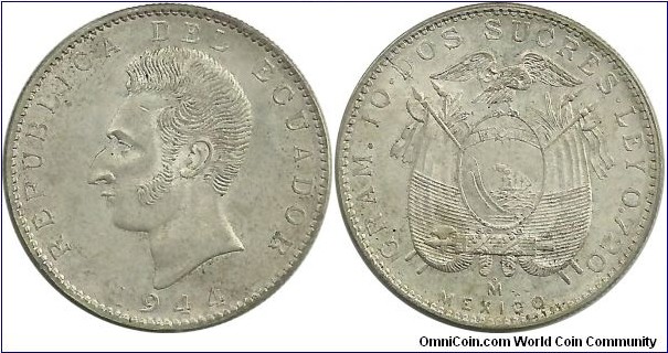 Ecuador 2 Sucres 1944