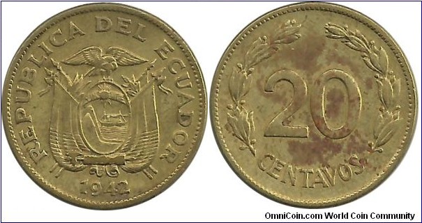 Ecuador 20 Centavos 1942