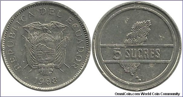 Ecuador 5 Sucres 1988