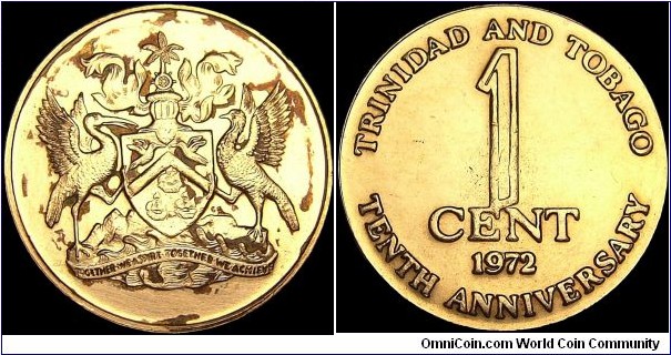 Trinidad and Tobago - 1 Cent - 1972 - Weight 1,98 gr - Bronze - Size 17,79 mm - Thickness 1,07 mm - Alignment Medal (0°) - Note : 10th Anniversary of Independence - Edge : Smooth - Mintage 5 000 000 - Reference KM# 9 (1972)