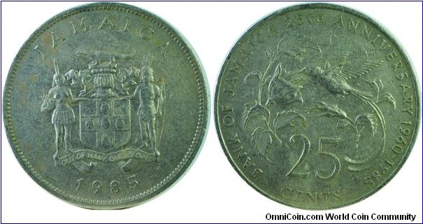 Jamaica25Cents-25yrsJamaicaBank-km154-1985