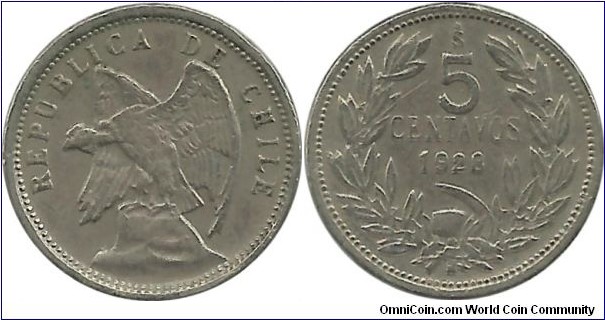 Chile 5 Centavos 1928 Double Die (http://www.coinnetwork.com/photo/chile-5-centavos-1928-double-die-normal)