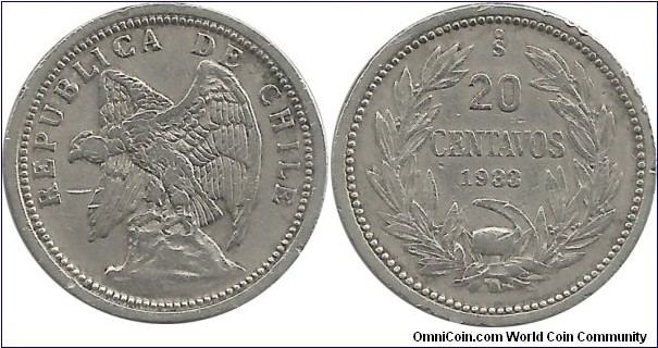 Chile 20 Centavos 1933 (w-o O'ROTY)