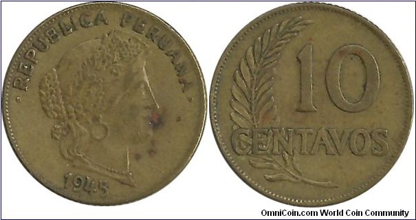 Peru 10 Centavos 1945