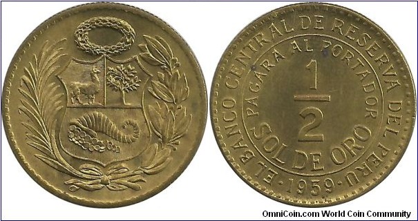 Peru ½ Sol de Oro 1959