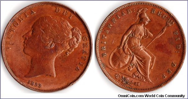 copper penny with the bust of Aunt Vicky.