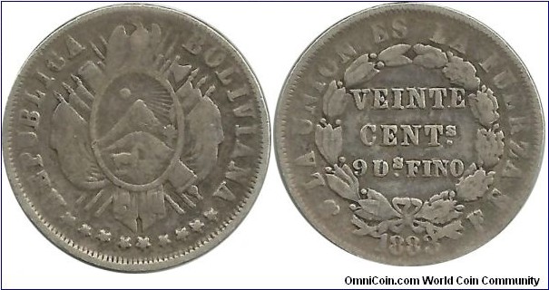 Bolivia 20 Centavos 1883