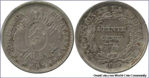 Bolivia 20 Centavos 1889