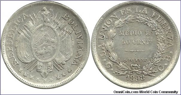 Bolivia 50 Centavos 1898