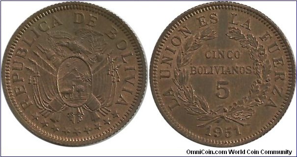 Bolivia 5 Bolivianos 1951