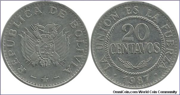 Bolivia 20 Centavos 1987