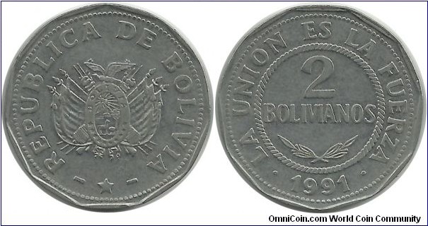 Bolivia 2 Bolivianos 1991