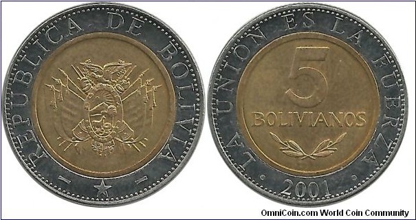 Bolivia 5 Bolivianos 2001