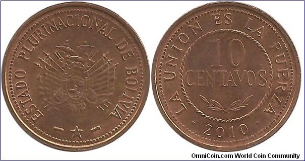 Bolivia 10 Centavos 2010 - Estado Plurinacional de Bolivia
