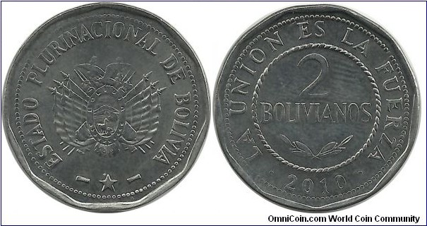 Bolivia 2 Bolivianos 2010 - Estado Plurinacional de Bolivia