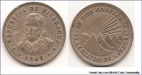 25 Centavos
KM#18.2
5.1000 g., Copper-Nickel, 23 mm. Obv: Bust facing within circle Rev: Radiant sun and hills within circle Edge Lettering: B. C. N. Note: Medal rotation.