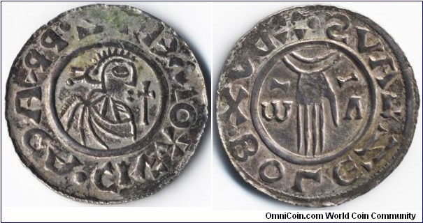 Bohemia
Boleslav II. 
(967 - 999)
silver Denar
Prague mint
mintmaster Omeriz