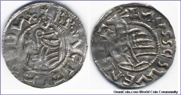 Bohemia
Břetislav I. 
(1039 - 1055)
silver Denar, minted before 1050,
type: 5 feathers
