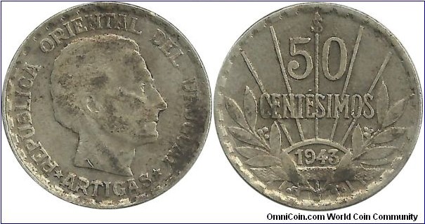 Uruguay 50 Centesimos 1943