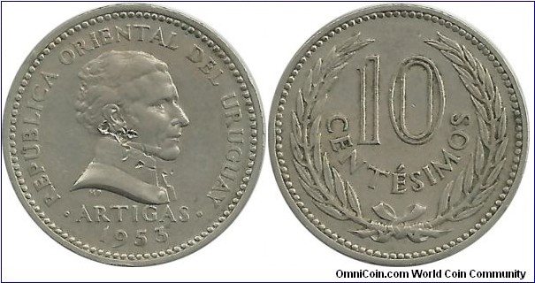 Uruguay 10 Centesimos 1953