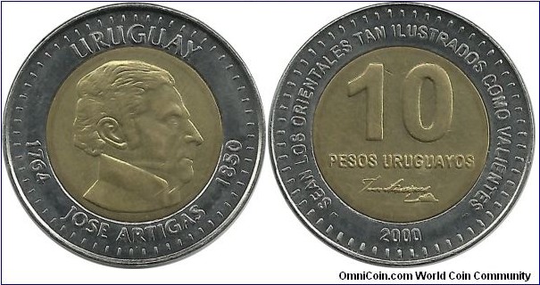 Uruguay 10 Pesos Uruguayos 2000
