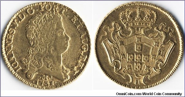Johanna 1731,
John V.
12800 Reis (8 Escudos)
Gold 28.54g /38 mm
Rio De Janeiro mint,
Australian Proclamation Coin,
PC31