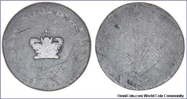 NEW SOUTH WALES, silver fifteen pence or dump, 1813 (Mira dies D/2). Traces of the reverse of the original coin on the reverse, evenly worn with clear edge milling, toned, good/fair, legend not visible.
The very first coin minted in Australia.
> ex vpcoins <
AC2

