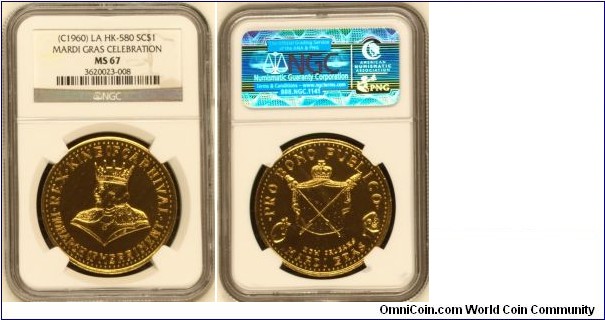HK-580 Mardi Gras Celebration New Orleans LA SC$1 Gold-anodized Aluminum NGC MS-67