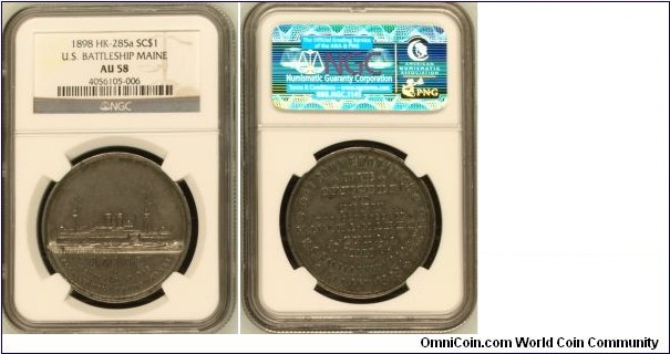 HK-285A U.S. Battleship Maine SC$1 White Metal NGC AU-58