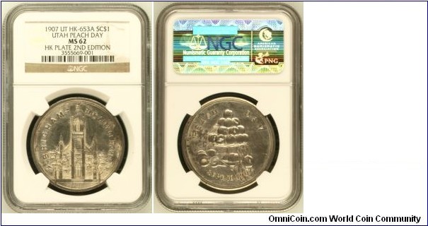 HK-653A Utah Peach Day SC$1 Silver-plated Copper NGC MS-62 Plate Coin 2nd Ed HK Book